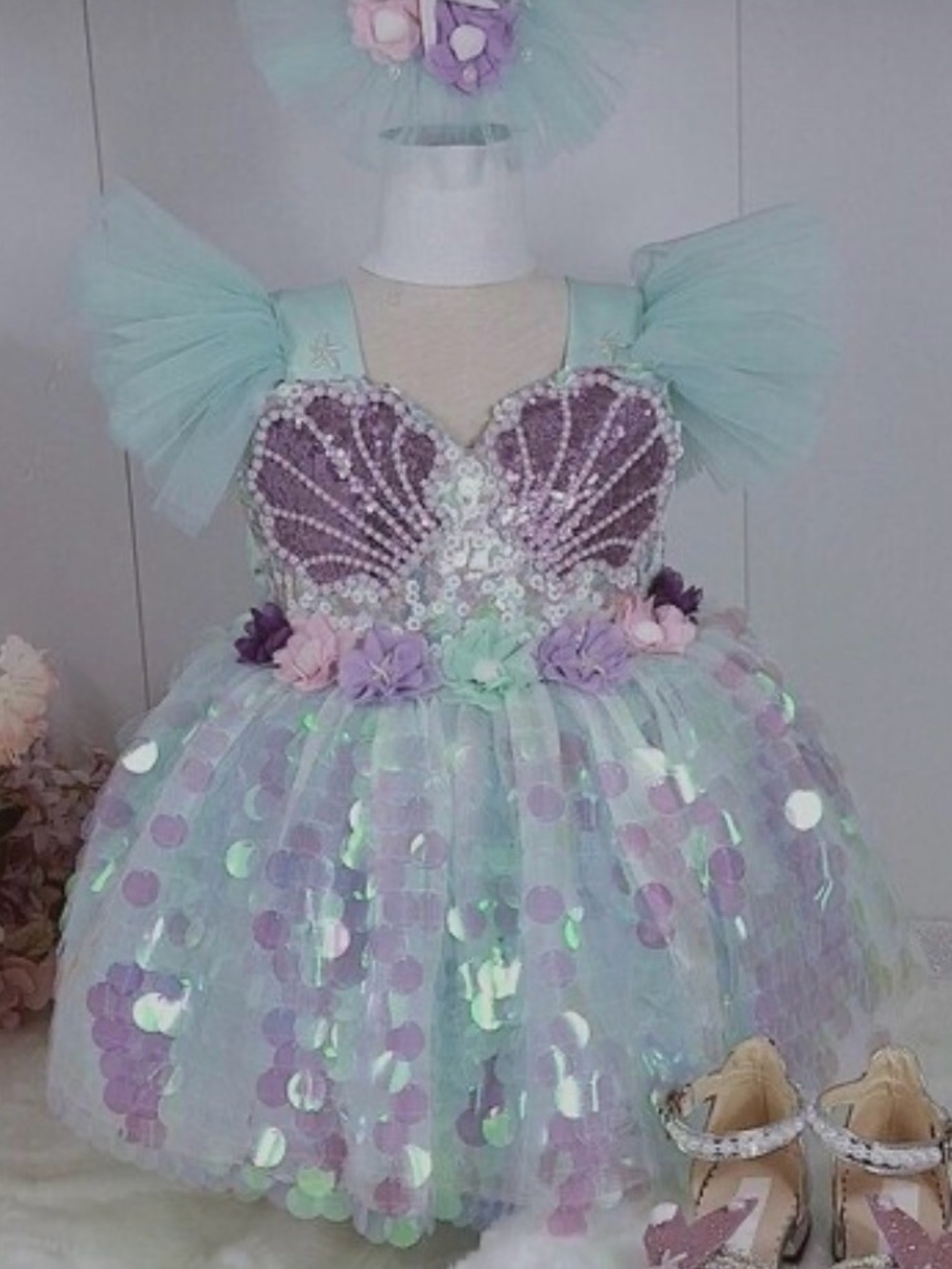 Handmade Sequin Mermaid Tutu Dress Costume for Toddler Girl